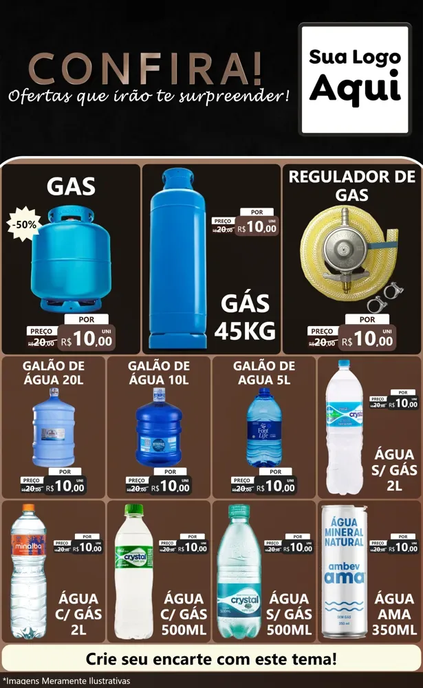Modelo de Encarte para Encarte Grande com o tema Confira! Ofertas que irão te surpreender! para Água e gás