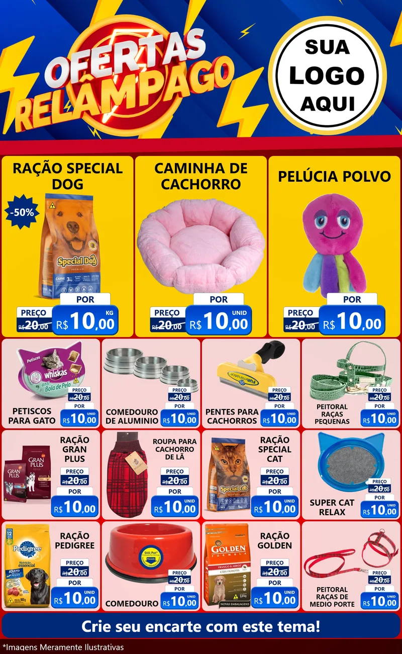 Modelo de Encarte para Encarte Grande com o tema Ofertas Relâmpago para Pet Shop