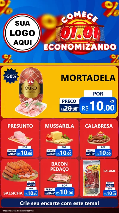 Modelo de Rede Social para Stories com o tema Comece 1º de Janeiro Economizando para Frios e Laticínios