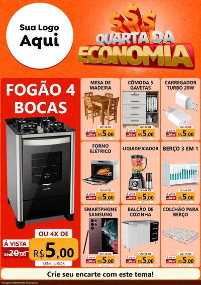 Modelo de Encarte para Encarte A4 Vertical com o tema Quarta da Economia para Móveis e Eletro