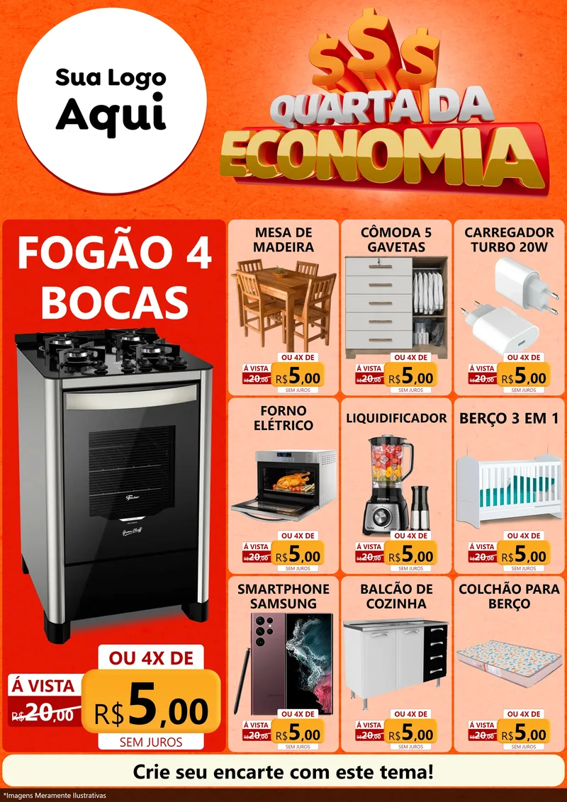 Modelo de Encarte para Encarte A4 Vertical com o tema Quarta da Economia para Móveis e Eletro