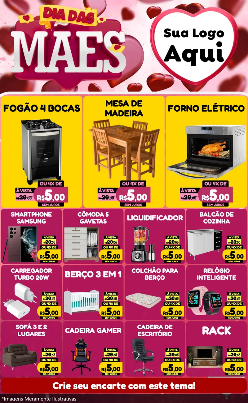 Modelo de Encarte para Encarte Grande com o tema Dia Das Mães para Móveis e Eletro
