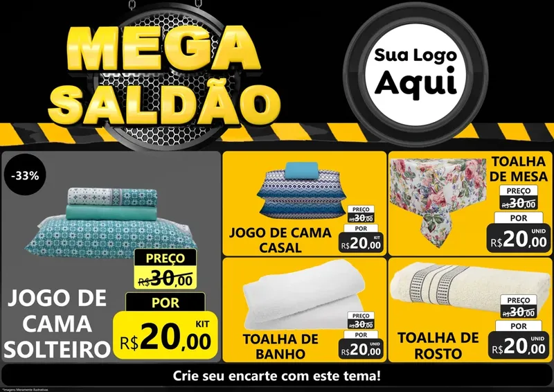 Modelo de Encarte para Encarte A4 Horizontal com o tema Mega Saldão para Cama, Mesa e Banho