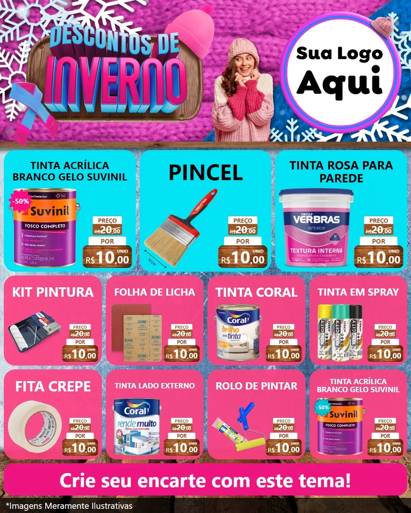 Modelo de Rede Social para Feed Instagram com o tema Descontos de Inverno para Tintas e Ferramentas