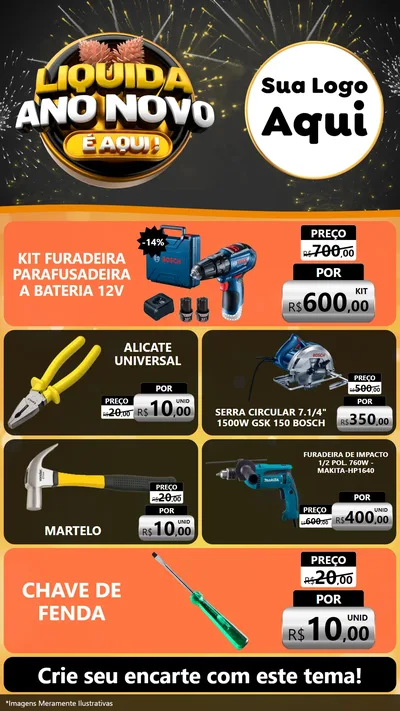 Modelo de TV para TV Vertical com o tema Liquida Ano Novo É Aqui! para Maquinas e Ferramentas