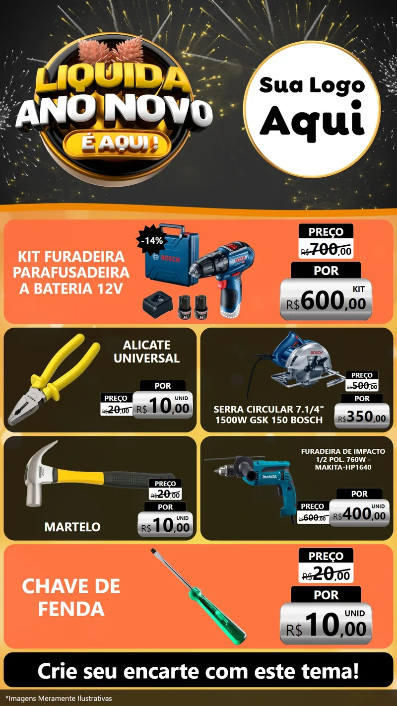 Modelo de TV para TV Vertical com o tema Liquida Ano Novo É Aqui! para Maquinas e Ferramentas