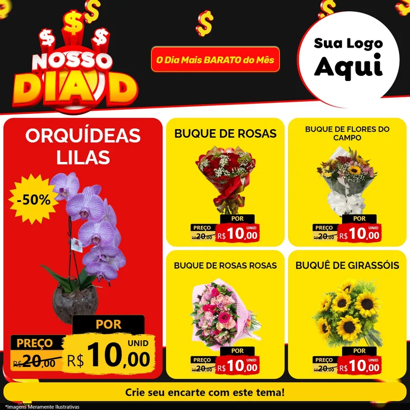 Modelo de Rede Social para Feed Facebook com o tema Nosso Dia D para Floricultura e jardim