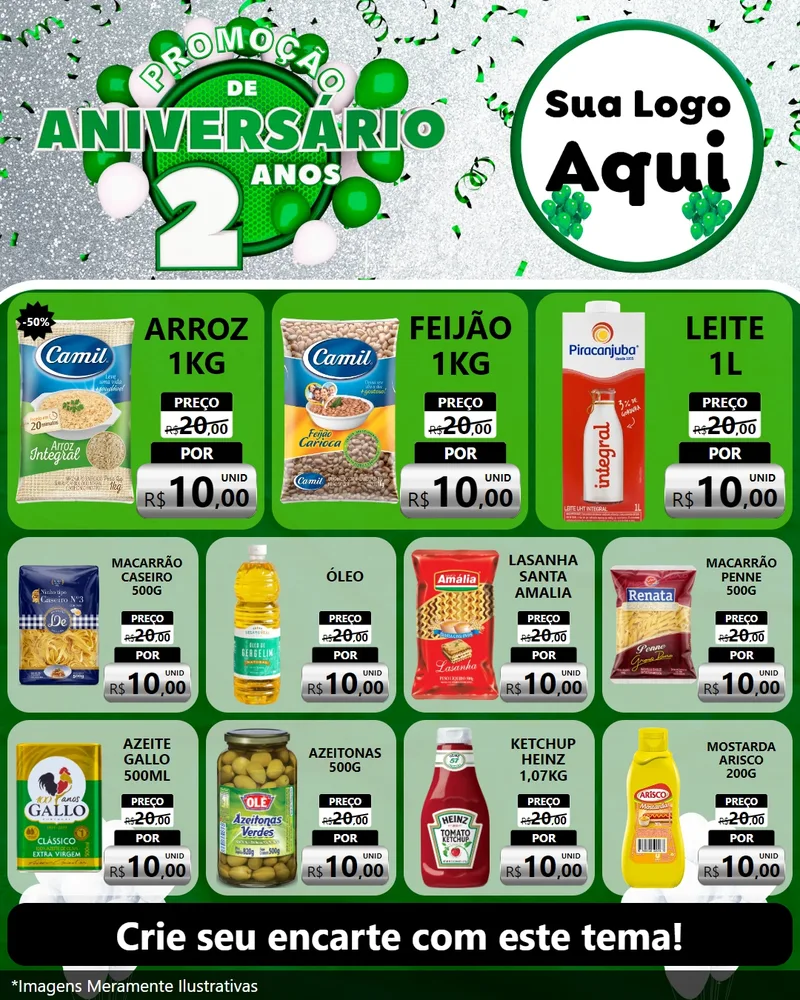 Modelo de Rede Social para Feed Instagram com o tema Promoção de Aniversário - 2 Anos para Supermercado