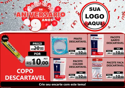 Modelo de Encarte para Encarte A4 Horizontal com o tema Promoção de Aniversário - 9 Anos para Embalagens