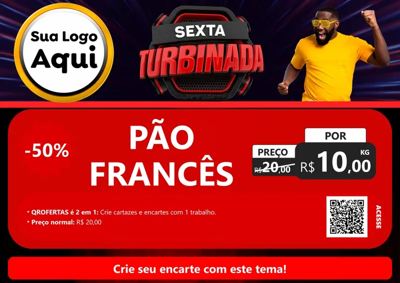 Modelo de Cartaz para Cartaz A4 Horizontal com o tema Sexta Turbinada para Padaria