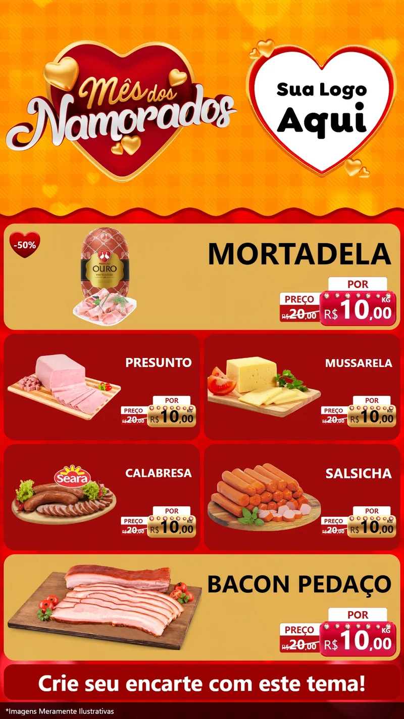 Modelo de TV para TV Vertical com o tema Mês dos Namorados para Frios e Laticínios