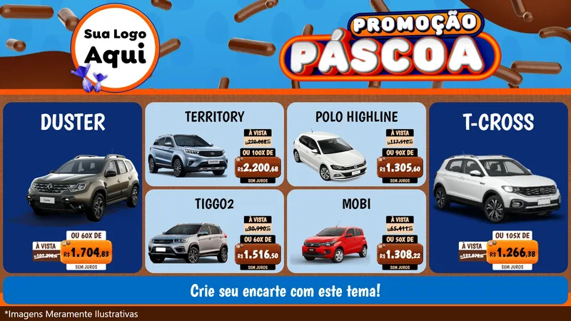 Modelo de TV para TV Horizontal com o tema Promoção Páscoa para Concessionaria de Carros