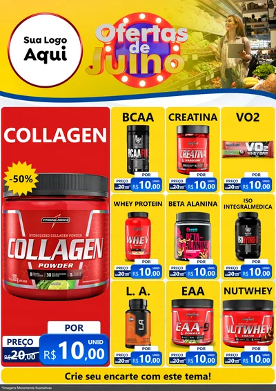 Modelo de Encarte para Encarte A4 Vertical com o tema Ofertas de Julho para Suplementos alimentares