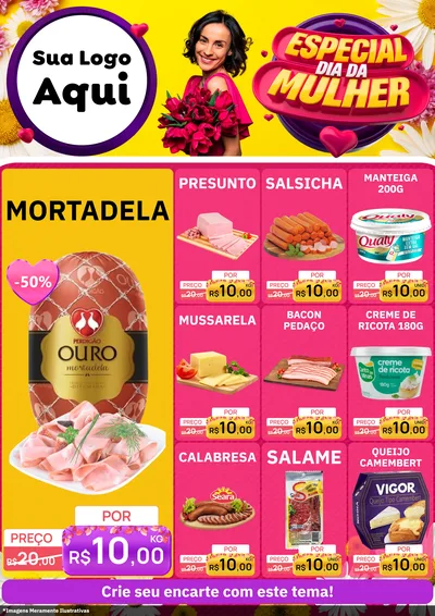 Modelo de Encarte para Encarte A4 Vertical com o tema Especial Dia da Mulher para Frios e Laticínios
