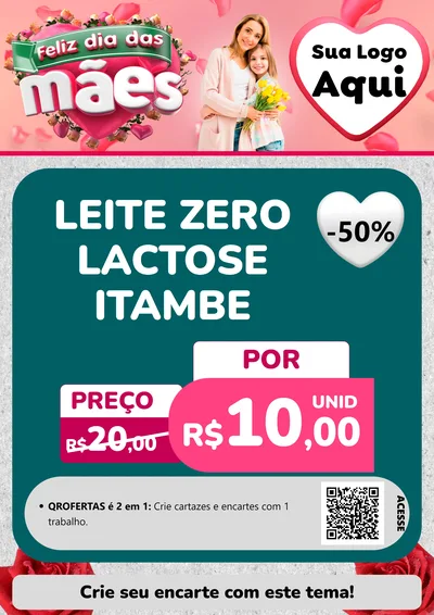 Modelo de Cartaz para Cartaz A4 Vertical com o tema Feliz Dia das Mães para Frios e Laticínios