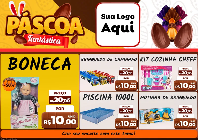 Modelo de Encarte para Encarte A4 Horizontal com o tema Páscoa Fantástica para Brinquedos