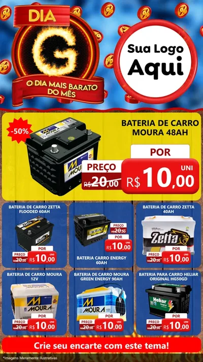 Modelo de Rede Social para Stories com o tema Dia G - O Dia Mais Barato Do Mês para Baterias Elétricas