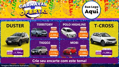 Modelo de TV para TV Horizontal com o tema Carnaval de Ofertas para Concessionaria de Carros
