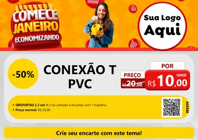 Modelo de Cartaz para Cartaz A4 Horizontal com o tema Comece Janeiro Economizando para Tubos e conexões