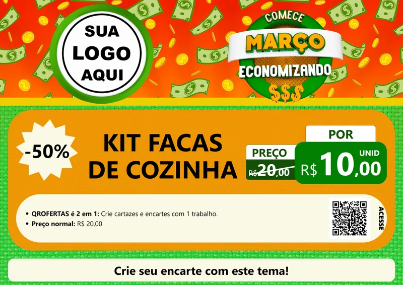 Modelo de Cartaz para Cartaz A4 Horizontal com o tema Comece Março Economizando para Utilidades Domésticas