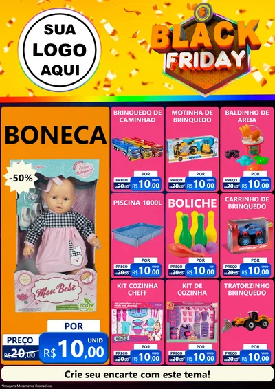 Modelo de Encarte para Encarte A4 Vertical com o tema Black Friday para Brinquedos