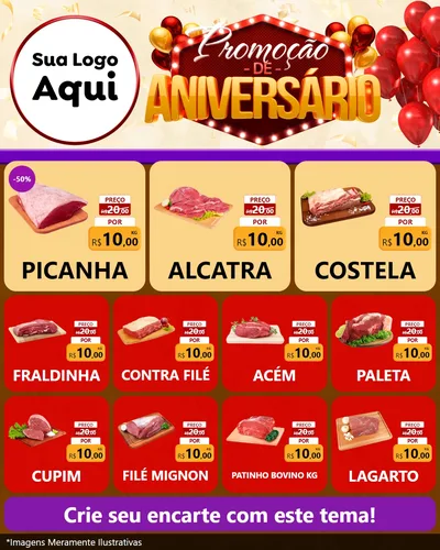 Modelo de Rede Social para Feed Instagram com o tema Promoção de Aniversário para Açougue