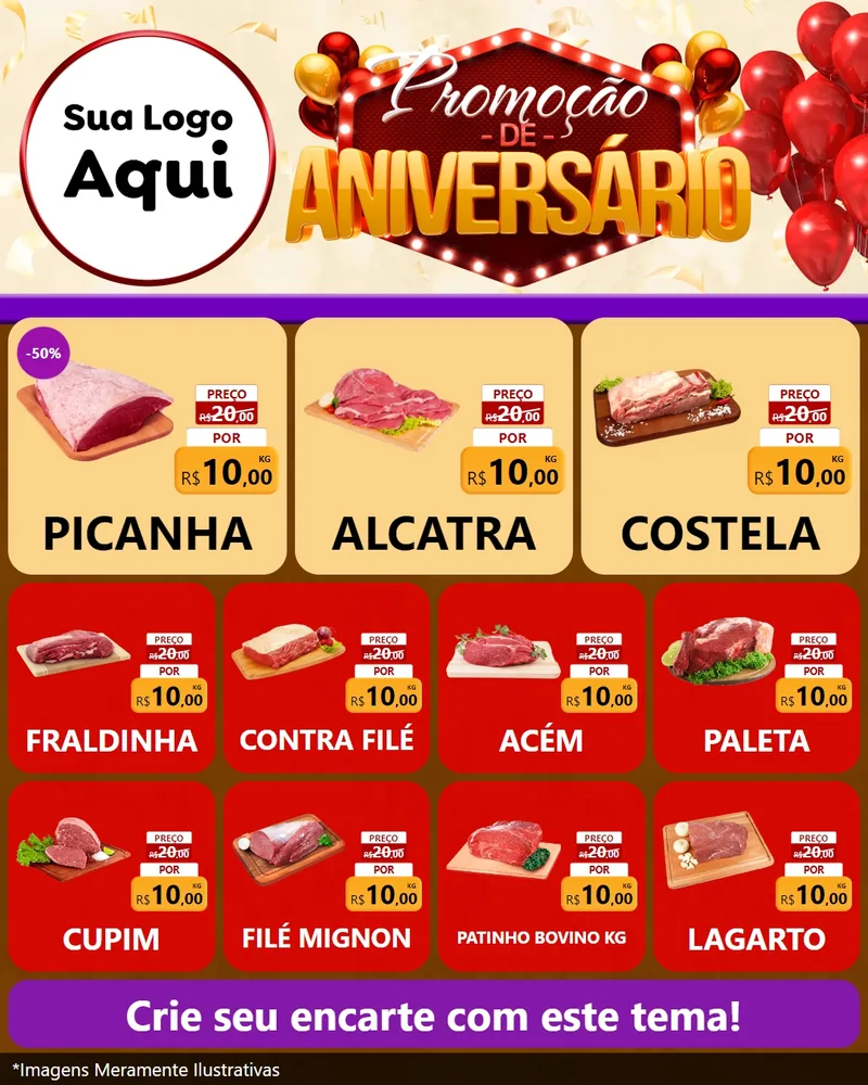 Modelo de Rede Social para Feed Instagram com o tema Promoção de Aniversário para Açougue