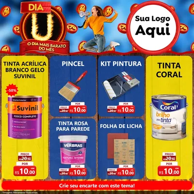 Modelo de Rede Social para Feed Facebook com o tema Dia U - O Dia Mais Barato Do Mês para Tintas e Ferramentas