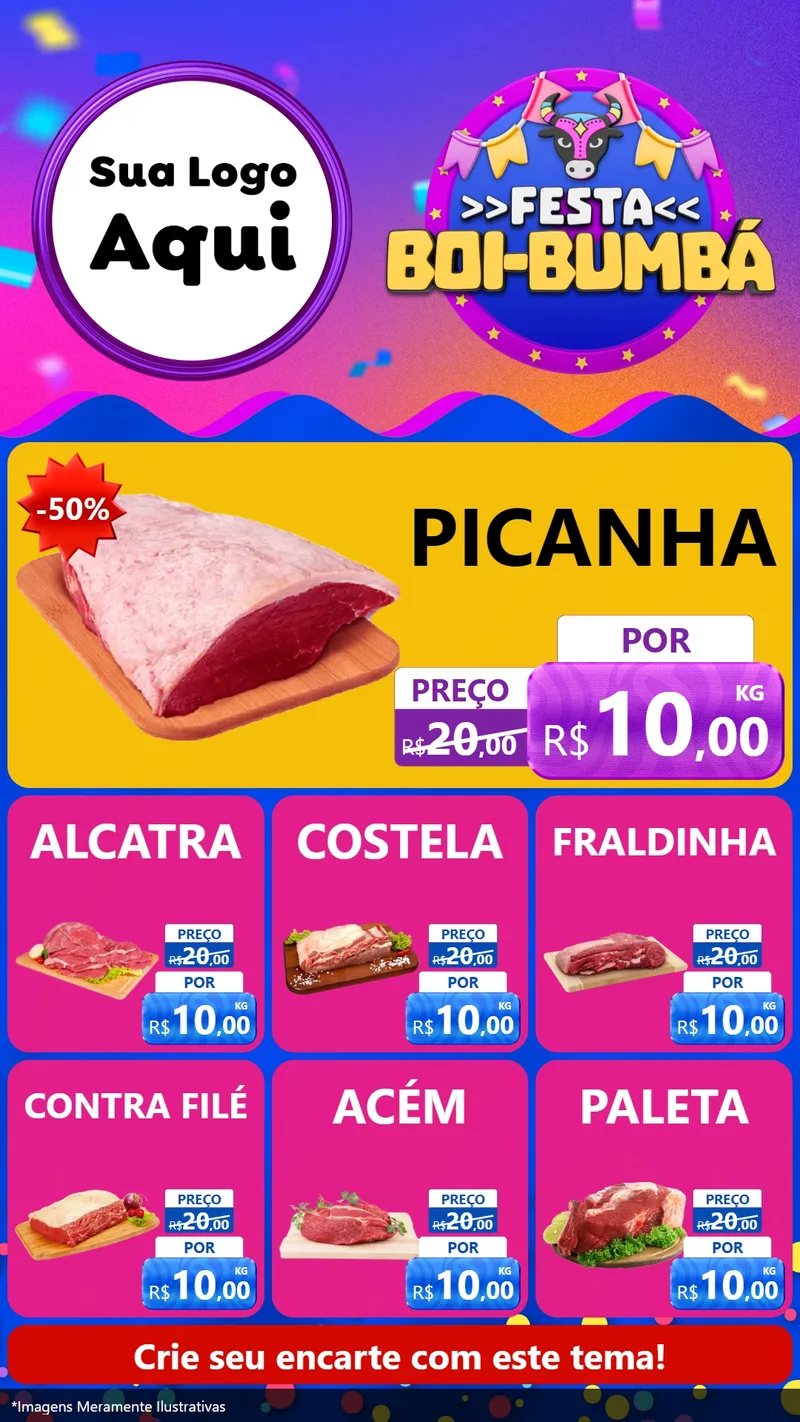 Modelo de Rede Social para Stories com o tema Festa Boi-Bumbá para Açougue