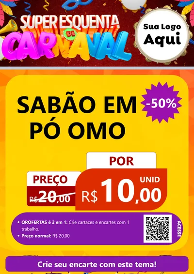 Modelo de Cartaz para Cartaz A4 Vertical com o tema Super Esquenta de Carnaval para Produtos de Limpeza