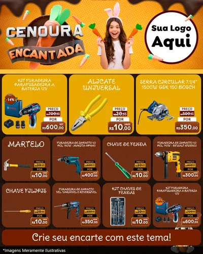 Modelo de Rede Social para Feed Instagram com o tema Cenoura Encantada - Páscoa para Maquinas e Ferramentas