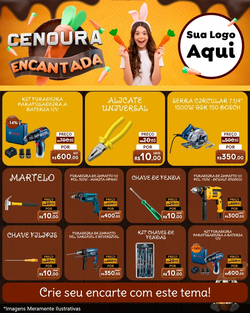 Modelo de Rede Social para Feed Instagram com o tema Cenoura Encantada - Páscoa para Maquinas e Ferramentas