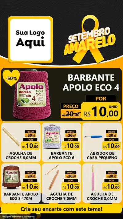 Modelo de Rede Social para Stories com o tema Setembro Amarelo para Armarinho e Aviamentos
