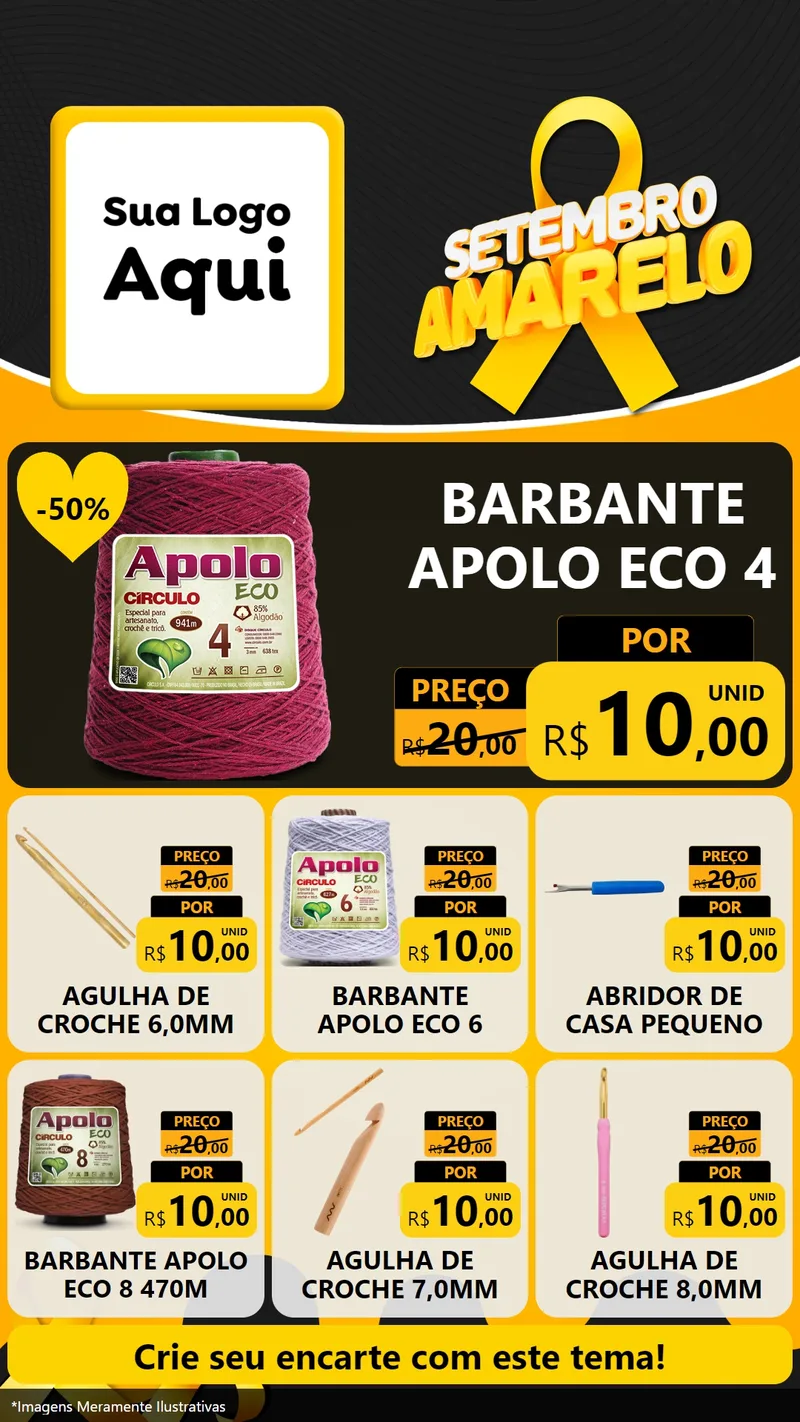 Modelo de Rede Social para Stories com o tema Setembro Amarelo para Armarinho e Aviamentos