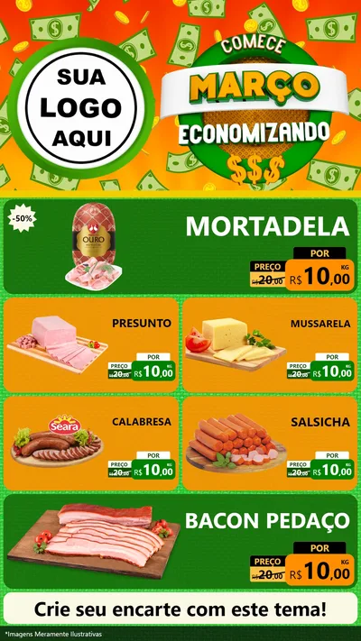 Modelo de TV para TV Vertical com o tema Comece Março Economizando para Frios e Laticínios