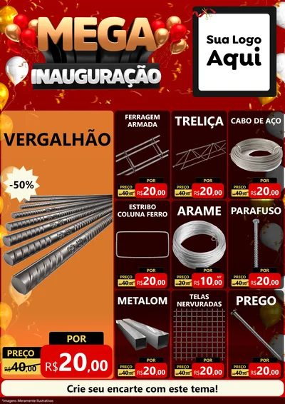 Modelo de Encarte para Encarte A4 Vertical com o tema Mega Inauguração para Ferragens