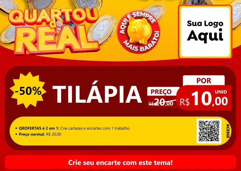 Modelo de Cartaz para Cartaz A4 Horizontal com o tema Quartou do Real para Peixaria