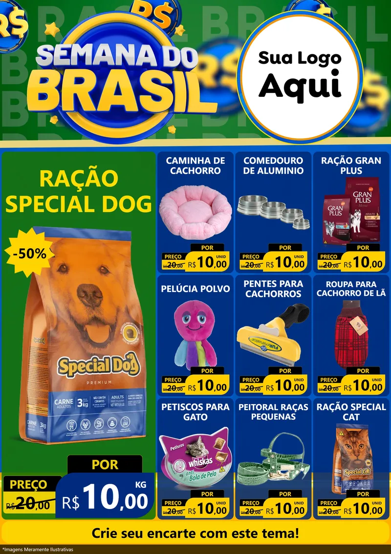 Modelo de Encarte para Encarte A4 Vertical com o tema Semana Do Brasil para Pet Shop