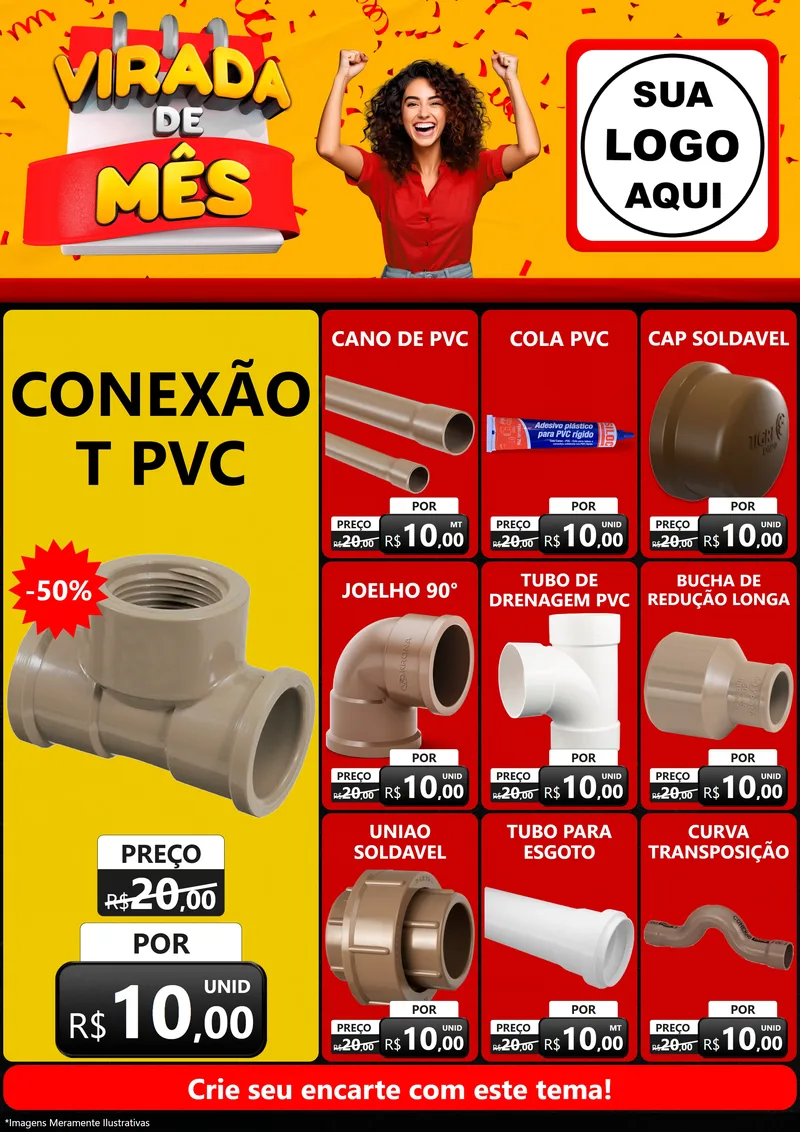 Modelo de Encarte para Encarte A4 Vertical com o tema Virada de Mês para Tubos e conexões