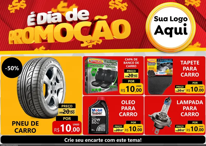 Modelo de Encarte para Encarte A4 Horizontal com o tema É Dia De Promoção para Auto peças