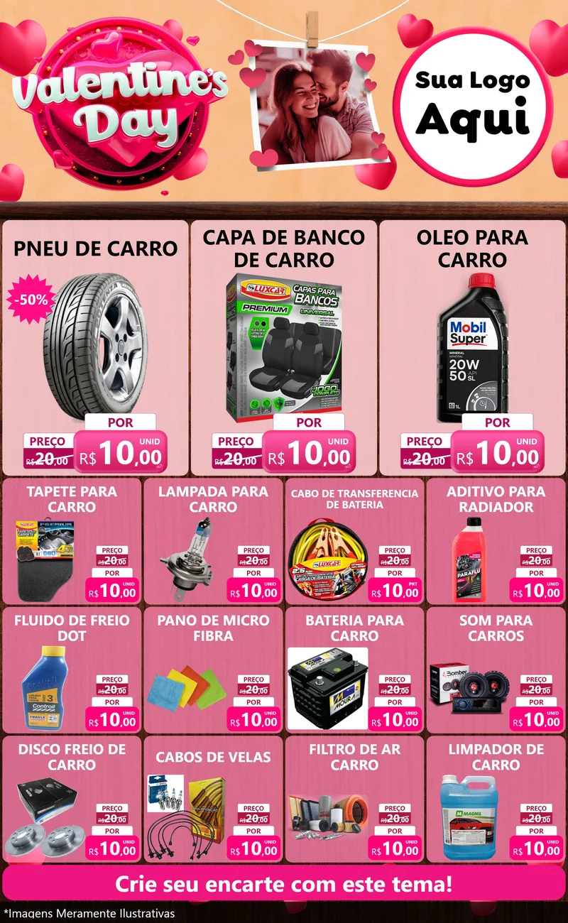 Modelo de Encarte para Encarte Grande com o tema Valentine's Day para Auto peças