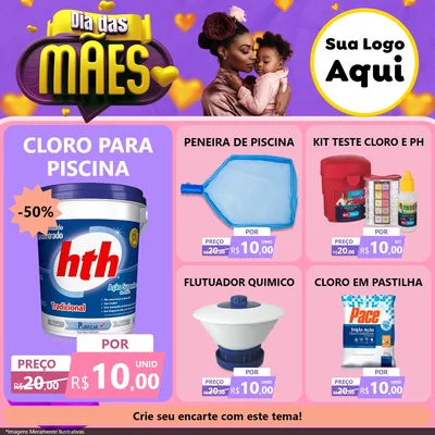 Modelo de Rede Social para Feed Facebook com o tema Dia das Mães para Produtos para Piscina