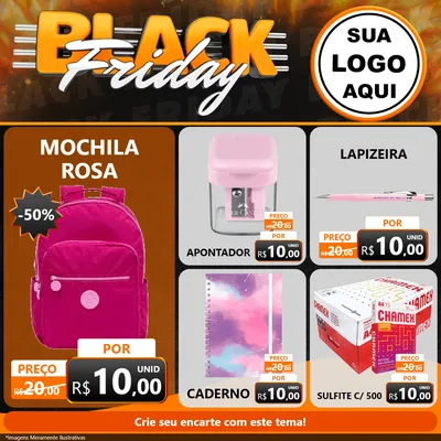Modelo de Rede Social para Feed Facebook com o tema Black Friday para Papelaria