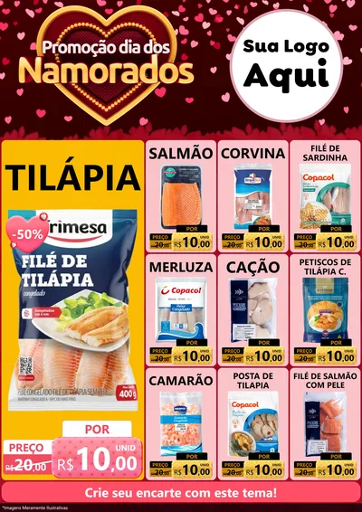 Modelo de Encarte para Encarte A4 Vertical com o tema Promoção Dia Dos Namorados para Peixaria