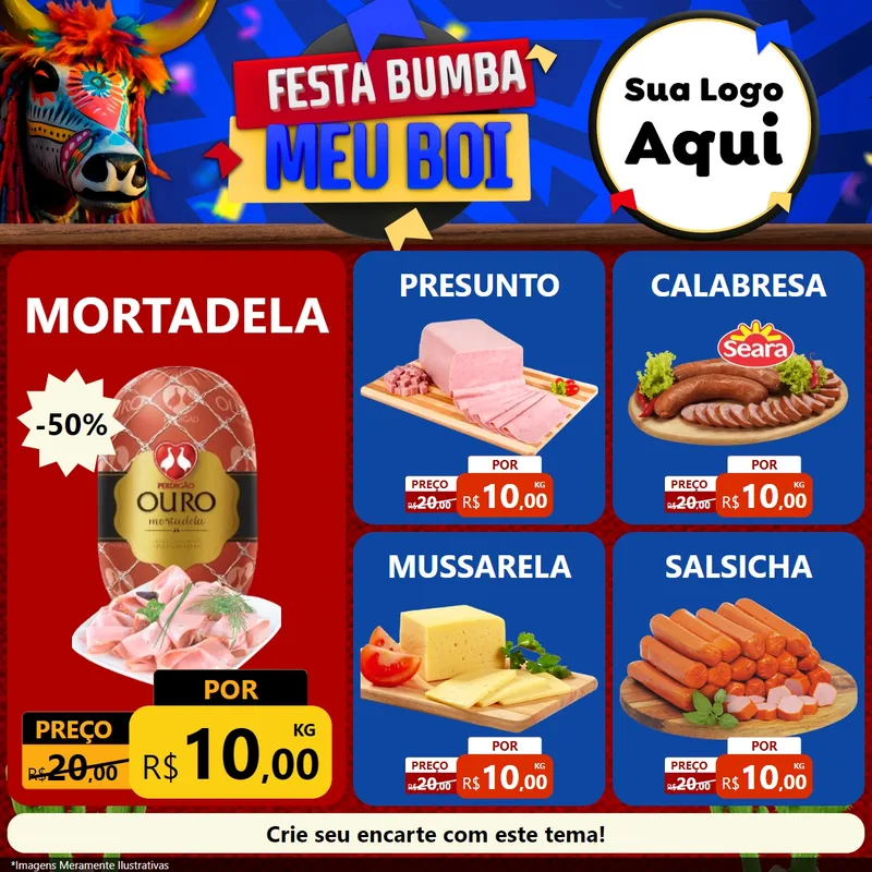 Modelo de Rede Social para Feed Facebook com o tema Festa Bumba meu Boi para Frios e Laticínios