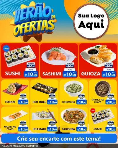 Modelo de Rede Social para Feed Instagram com o tema Verão de Ofertas para Comida japonesa