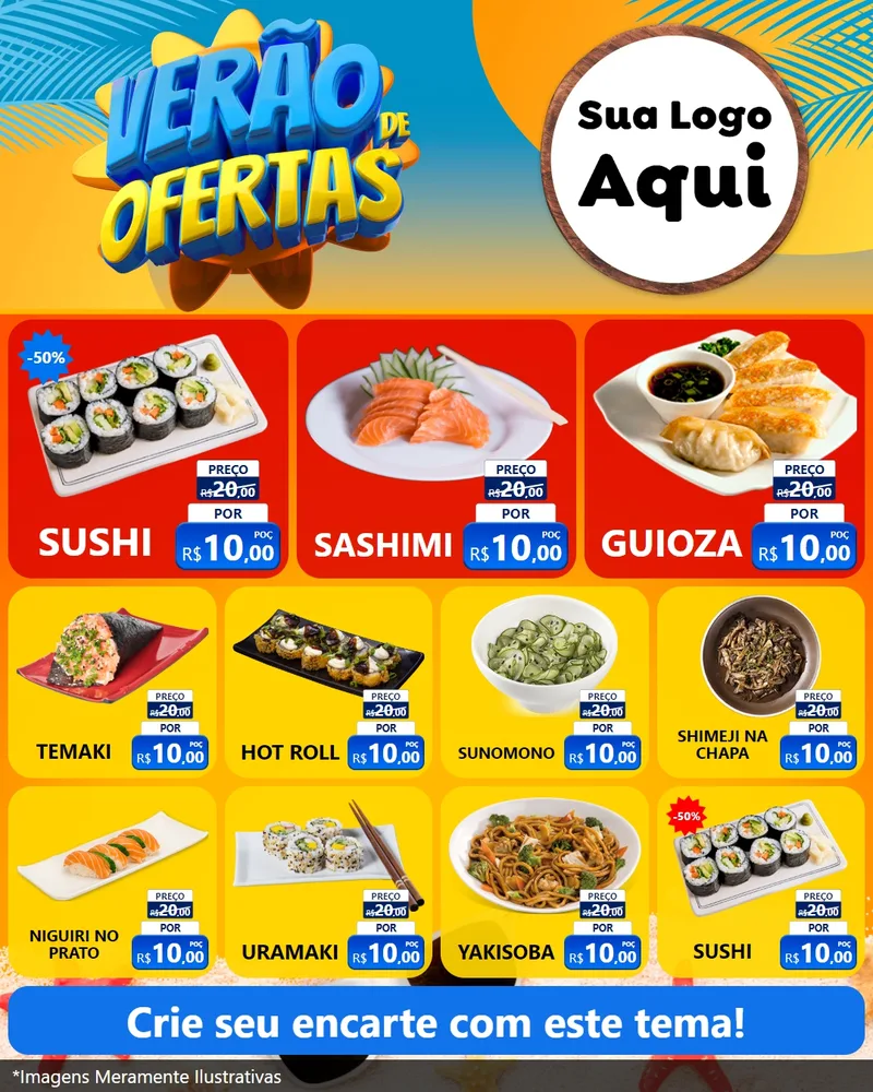 Modelo de Rede Social para Feed Instagram com o tema Verão de Ofertas para Comida japonesa