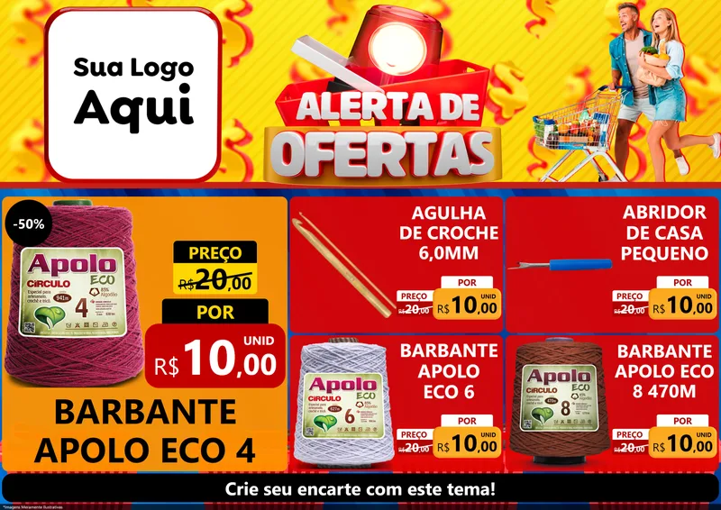 Modelo de Encarte para Encarte A4 Horizontal com o tema Alerta de Ofertas para Armarinho e Aviamentos