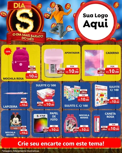Modelo de Rede Social para Feed Instagram com o tema Dia S - O Dia Mais Barato Do Mês para Papelaria