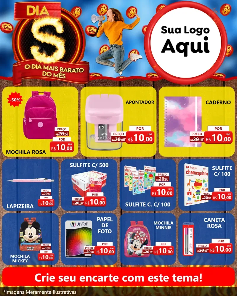 Modelo de Rede Social para Feed Instagram com o tema Dia S - O Dia Mais Barato Do Mês para Papelaria